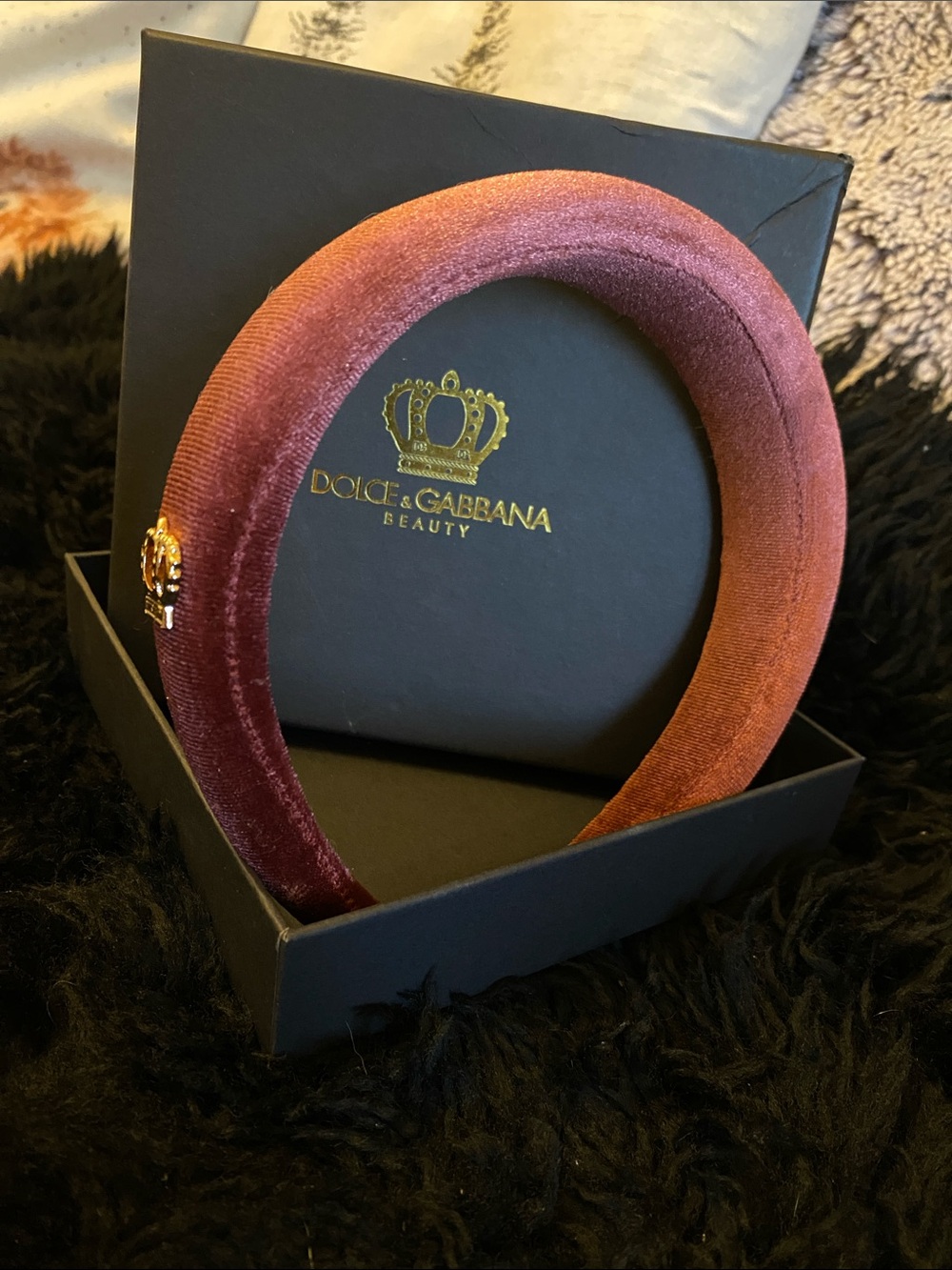 Dolce & Gabbana Velvet Headband in Wine and Rose Gold